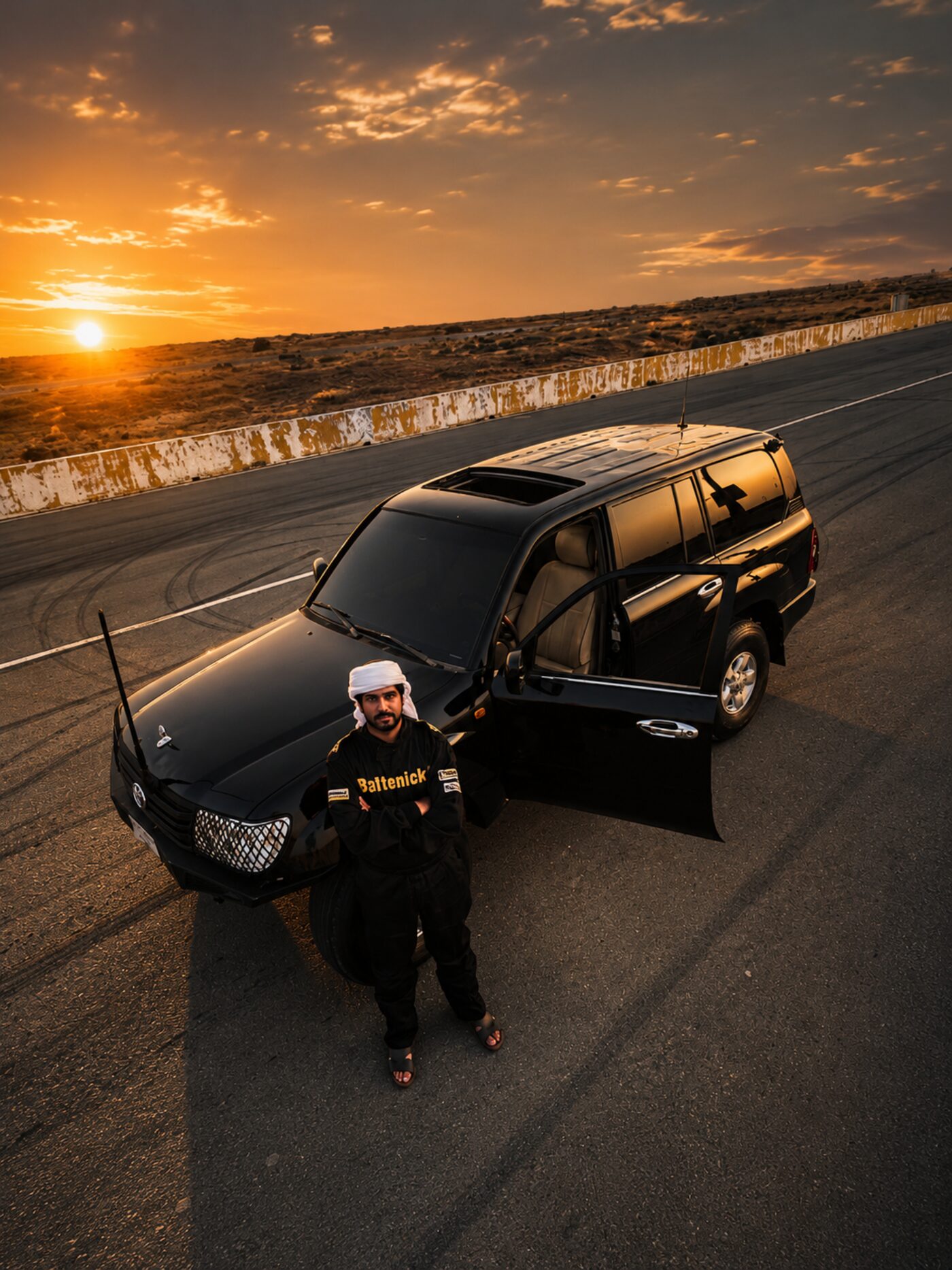 Saeed Majid Salim Obaid Almheiri with the Toyota Land Cruiser LC 100 on the closed circuit at Emirates Motorplex, Umm Al Quwain, UAE